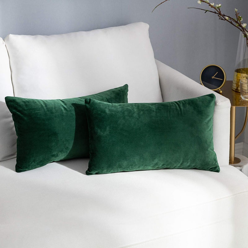 Stellhome Pack of 2 Throw Pillow Covers Rectangle Super Soft Solid Velvet Pillowcase for Bed Couch Sofa Bench, 12 x 20 inch (30 x 50 cm), Olive - Image 1